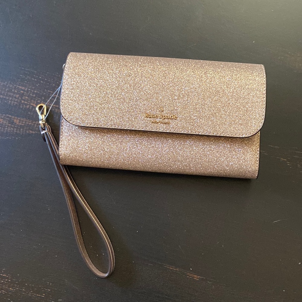 Glimmer Rose Gold Kate Spade Medium Flap Wristlet